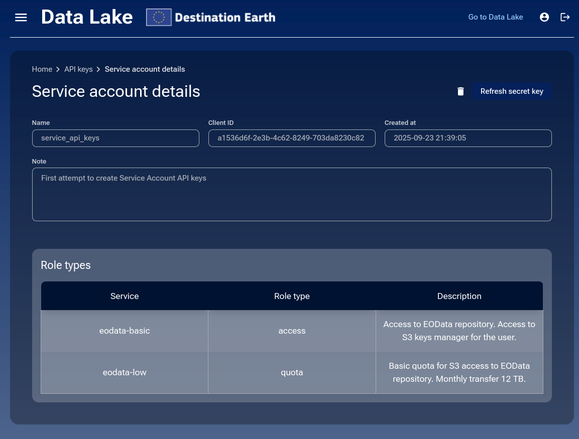 Refresh Secret Key button