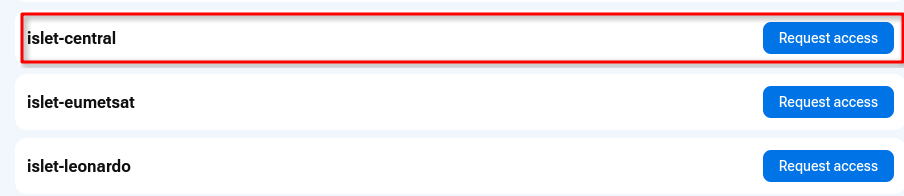 Request access button for the islet-central service.