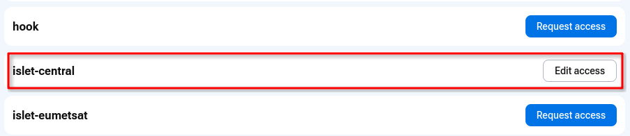 Edit access button for the active islet-central service.