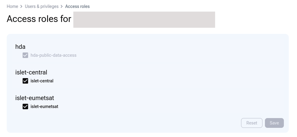 Active access roles for a project user.