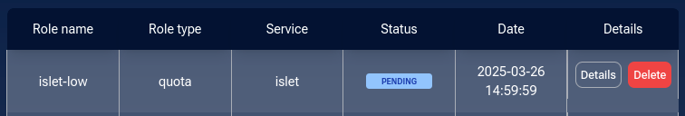 Confirmation toast after requesting a quota change.