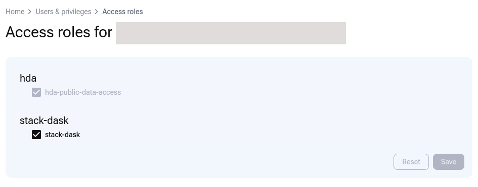 Active Stack Dask access role assigned to a project user
