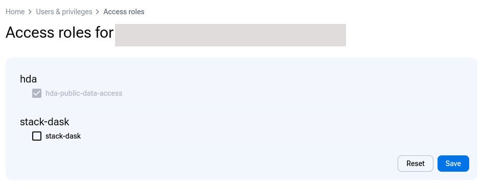 Cleared Stack Dask access role checkbox